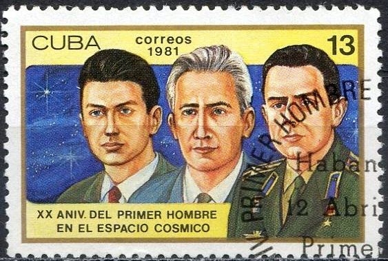 Cuba 1981 Scott 2403 Sello * Astronauta Astronaute Aniv. 1º Hombre en el Espacio Voskhod 1 Konstantin Feoktistov, Boris Yegorov y Vladimir Komarov  13c Mi.2552 Yvert.2260 